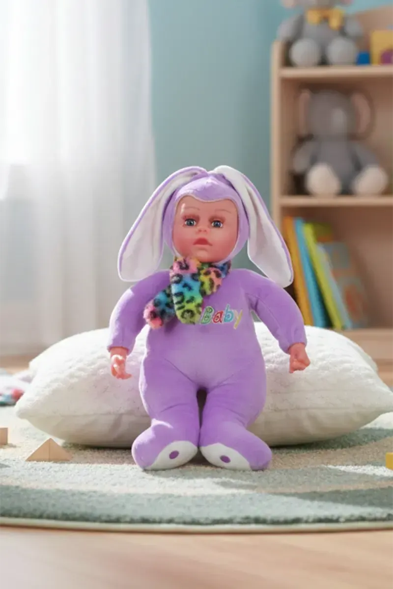 Cute Baby Doll with Bunny Ear Hood for Kids (Purple)