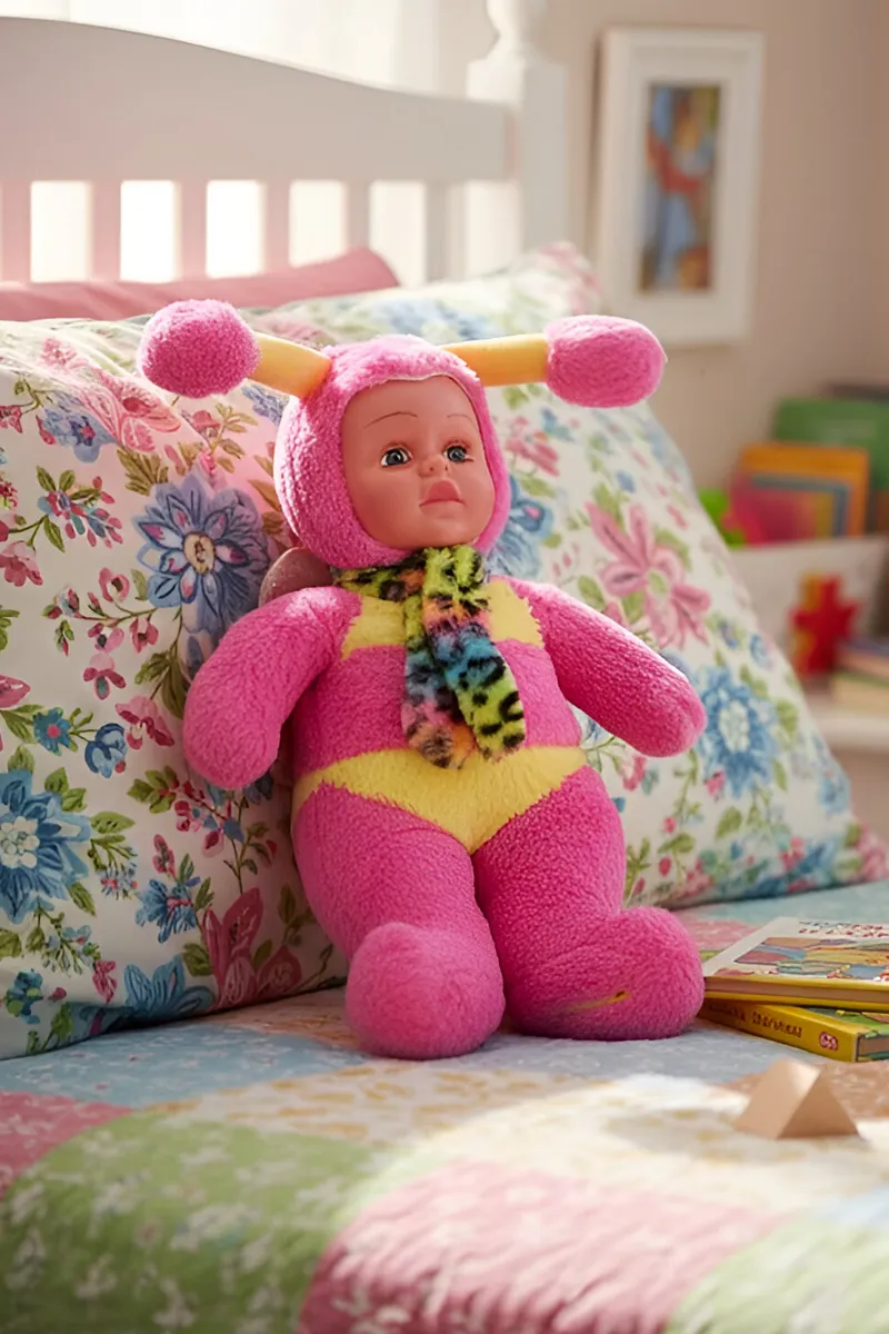 Soft Plush Baby Doll with Colorful Outfit – Pink & Yellow