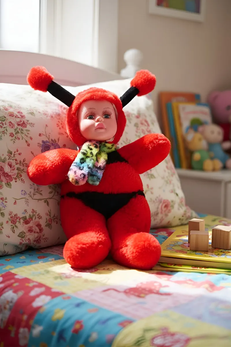 Soft Plush Baby Doll with Colorful Outfit – Red & Black