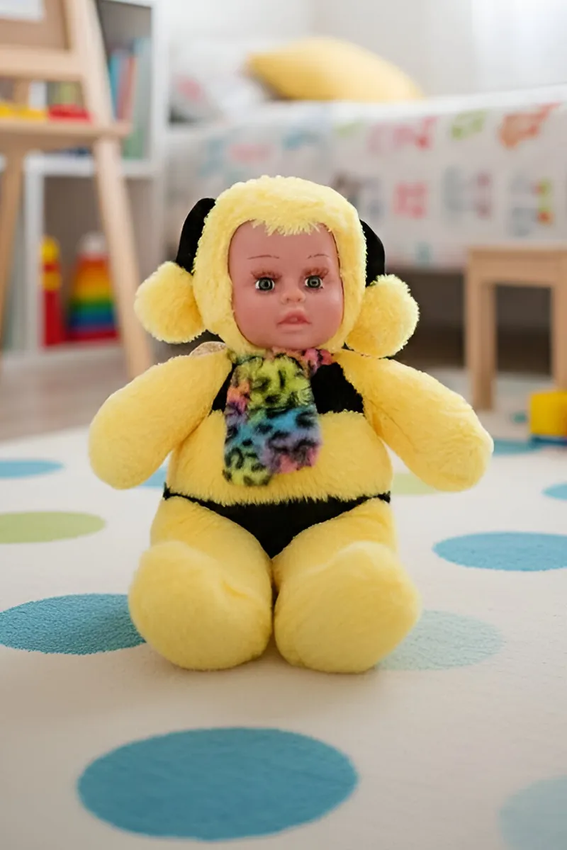Soft Plush Baby Doll with Colorful Outfit – Yellow & Black