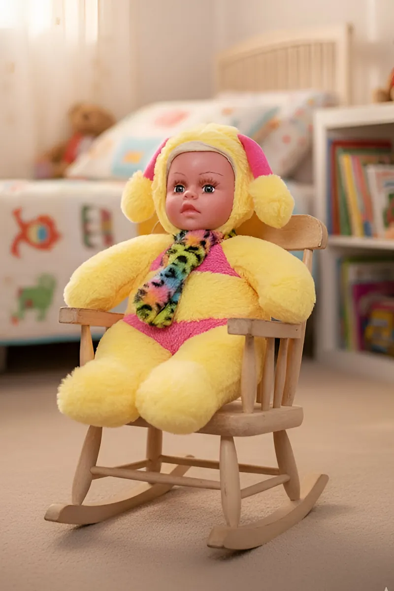 Soft Plush Baby Doll with Colorful Outfit – Yellow & Pink