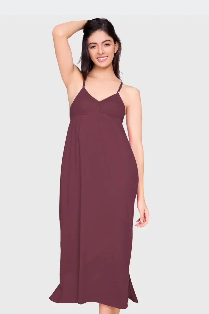 Prithvi Cup Nighty Long Camisole Nighty for Women 029637MAUM