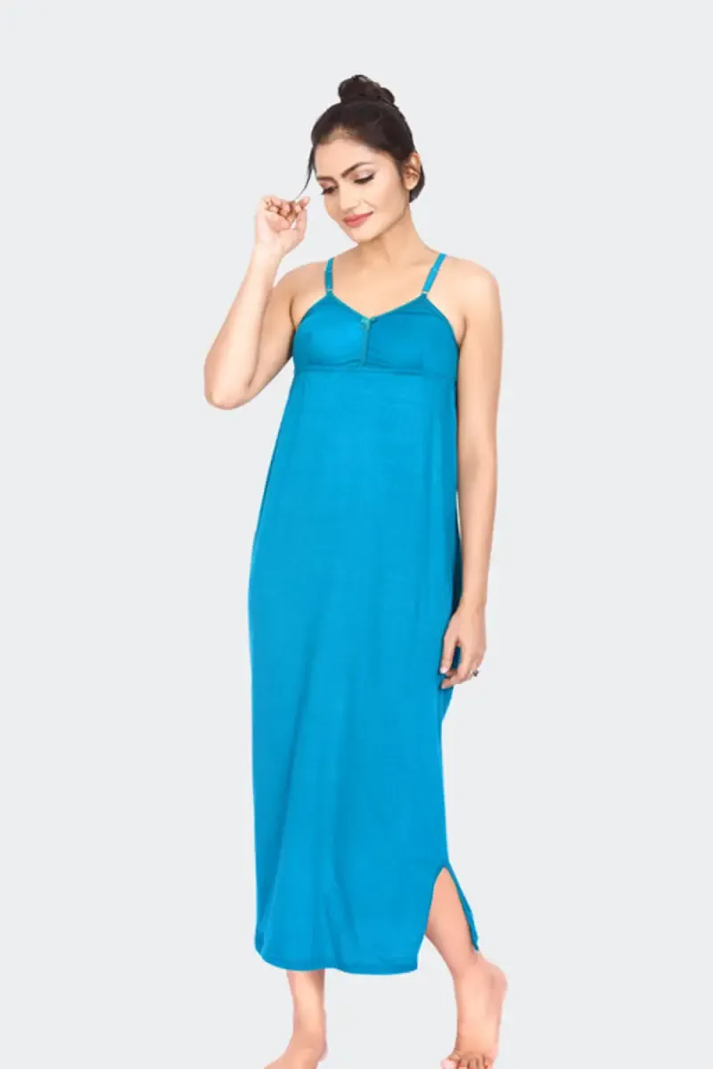 Prithvi Cup Nighty Long Camisole Nighty for Women 029637SKYBLUM