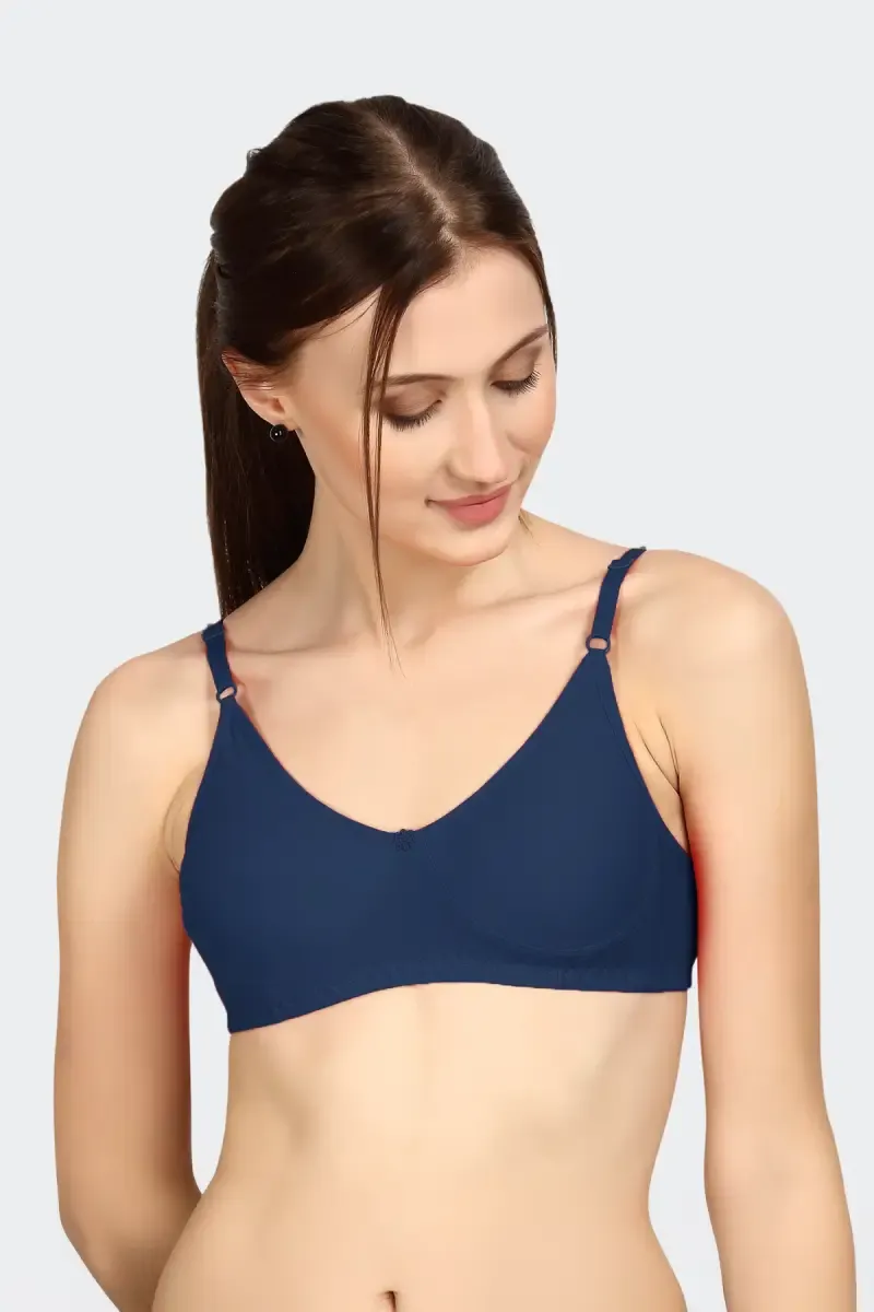 Prithvi Lucky Cotton Solid Seamless Bra for Women 029761NAVBLU38