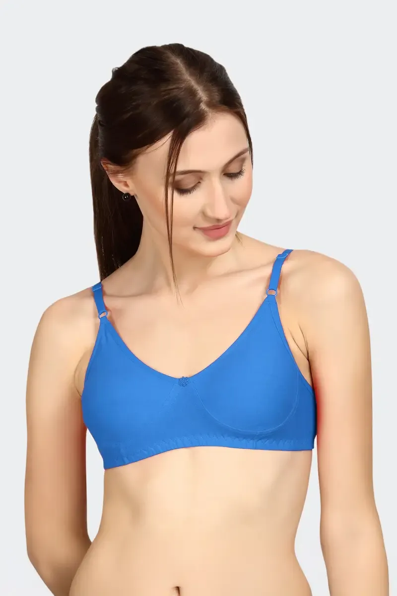Prithvi Lucky Cotton Solid Seamless Bra for Women 029761SKYBLU32