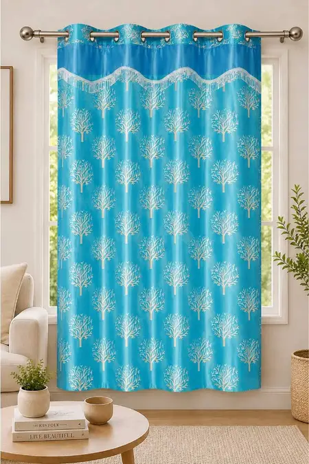 Polyester Printed Window Curtain with Eyelet Rings - 5 x 4 Feet (Approx)