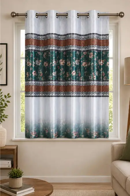 Polyester Floral Window Curtain, Kalai Cotton - 5x4 Feet (Approx) 029988WIN5FEEGRE