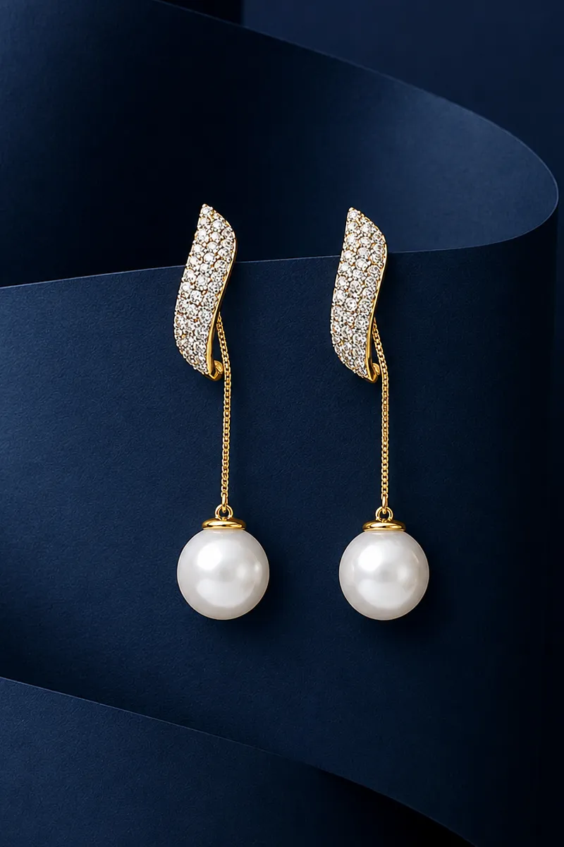 Pearl Drops Crystal Curve Earrings for Girls & Women