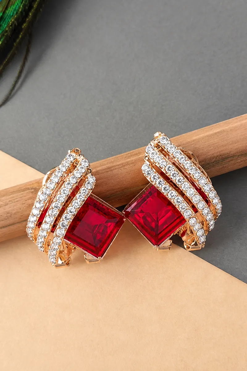 Red Ruby Spiral Stud Earrings for Girls & Women