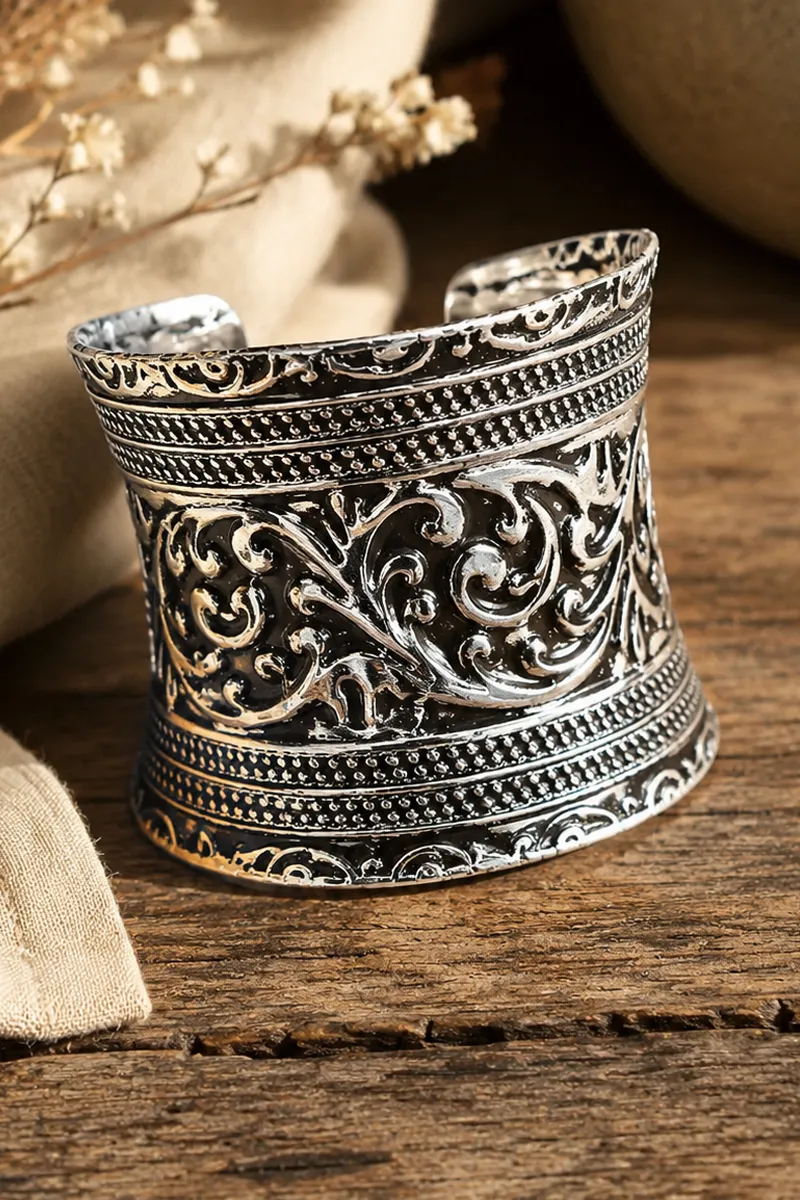 Oxidized Silver Cuff Bracelet Bangle for Girls & Women