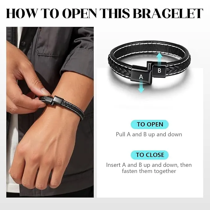Buy Men's Black Braided Leather Bracelet with  | Bracelets