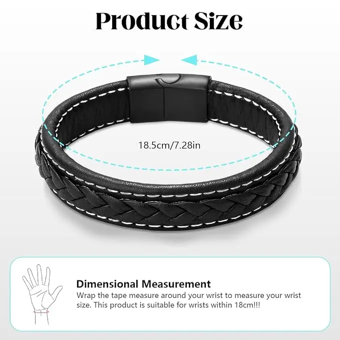 Buy Men's Black Braided Leather Bracelet with  | Bracelets