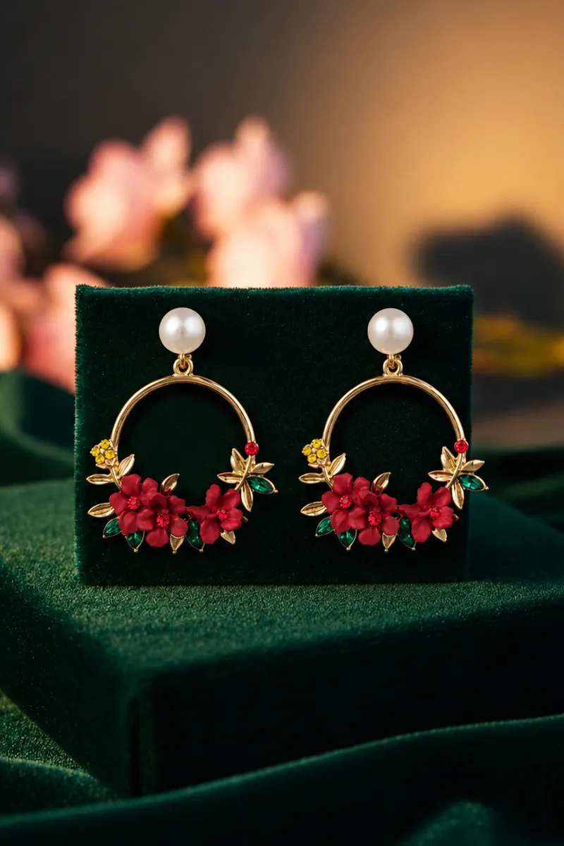 Gold Plated Pearl Flower Resin Earrings for Girls & Women