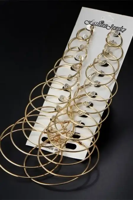 12-Pair Golden Glam Hoop Earring Set for Girls & Women