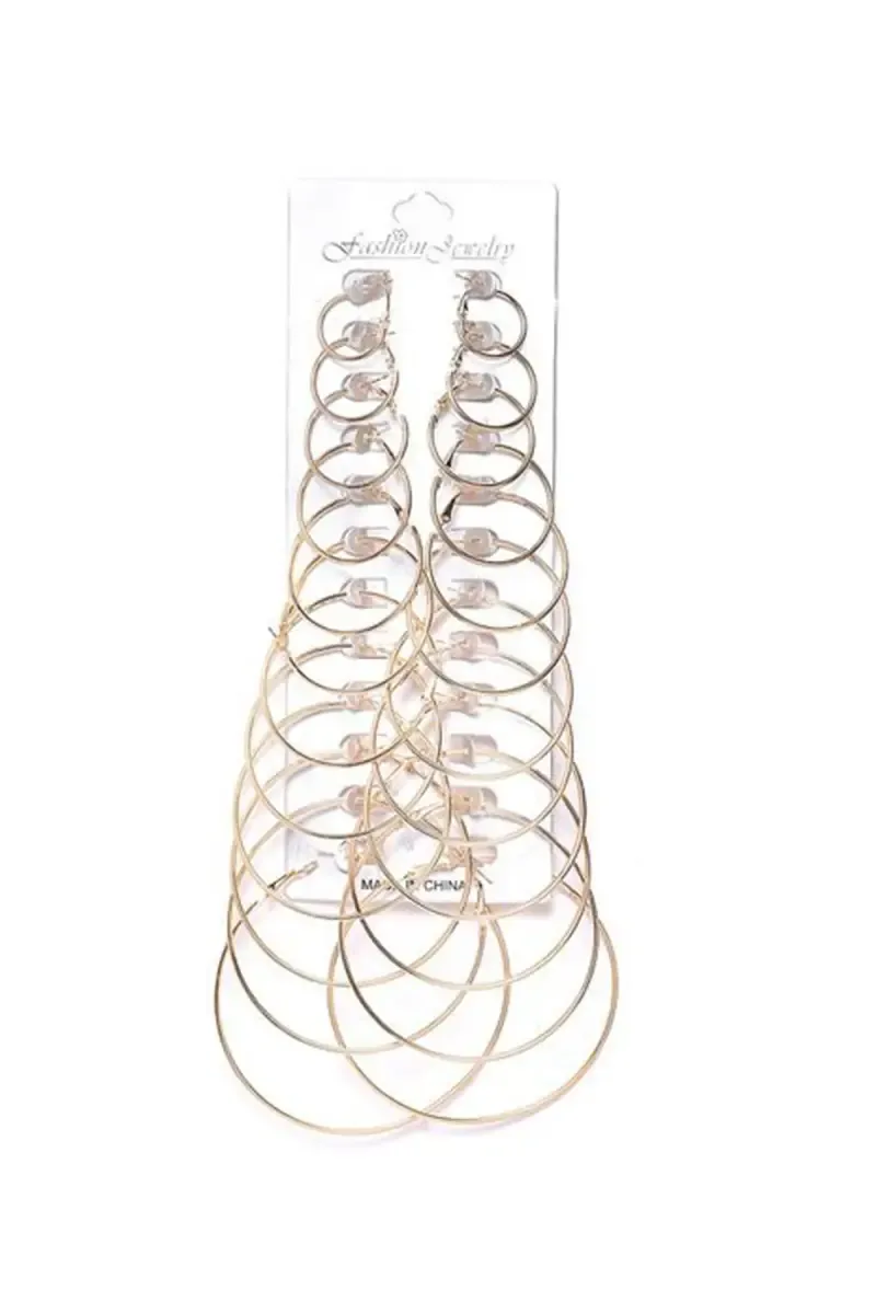  12-Pair Golden Glam Hoop Earring Set for Girls & Women