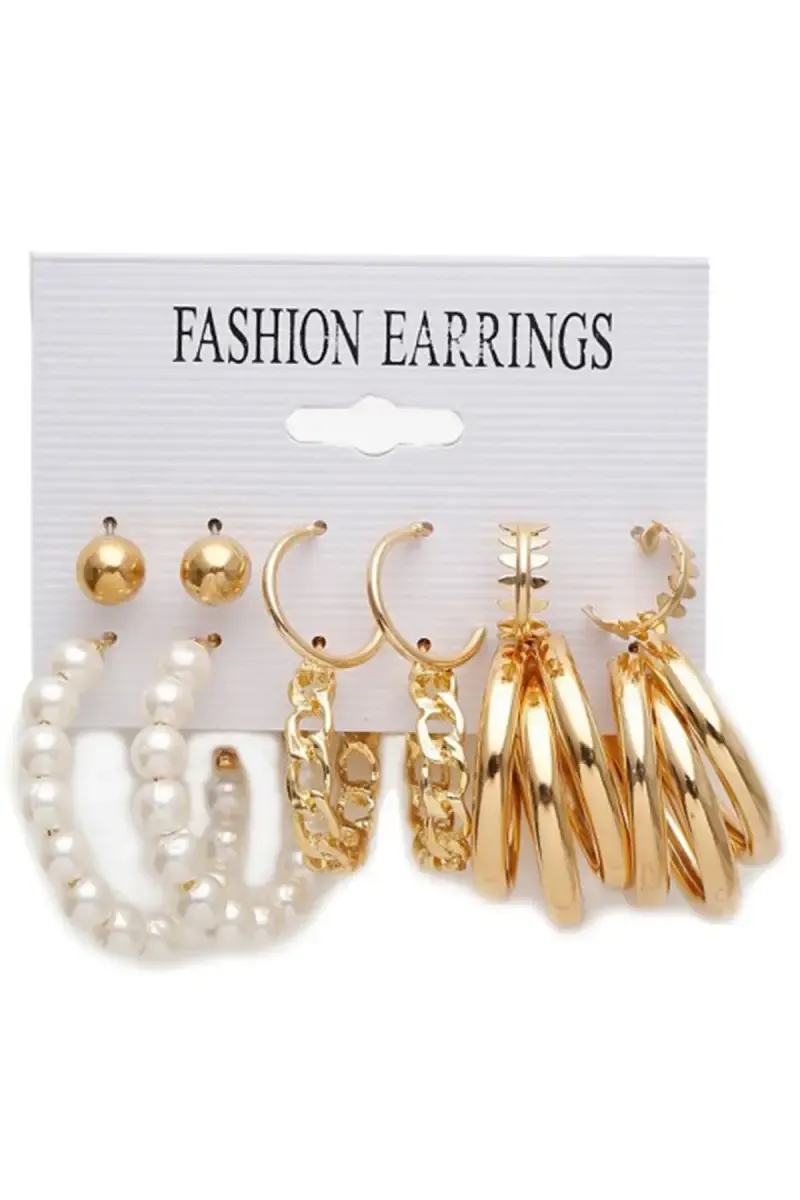 Set of 6 Gold Plated Stud & Hoop Earrings for Girls & Women