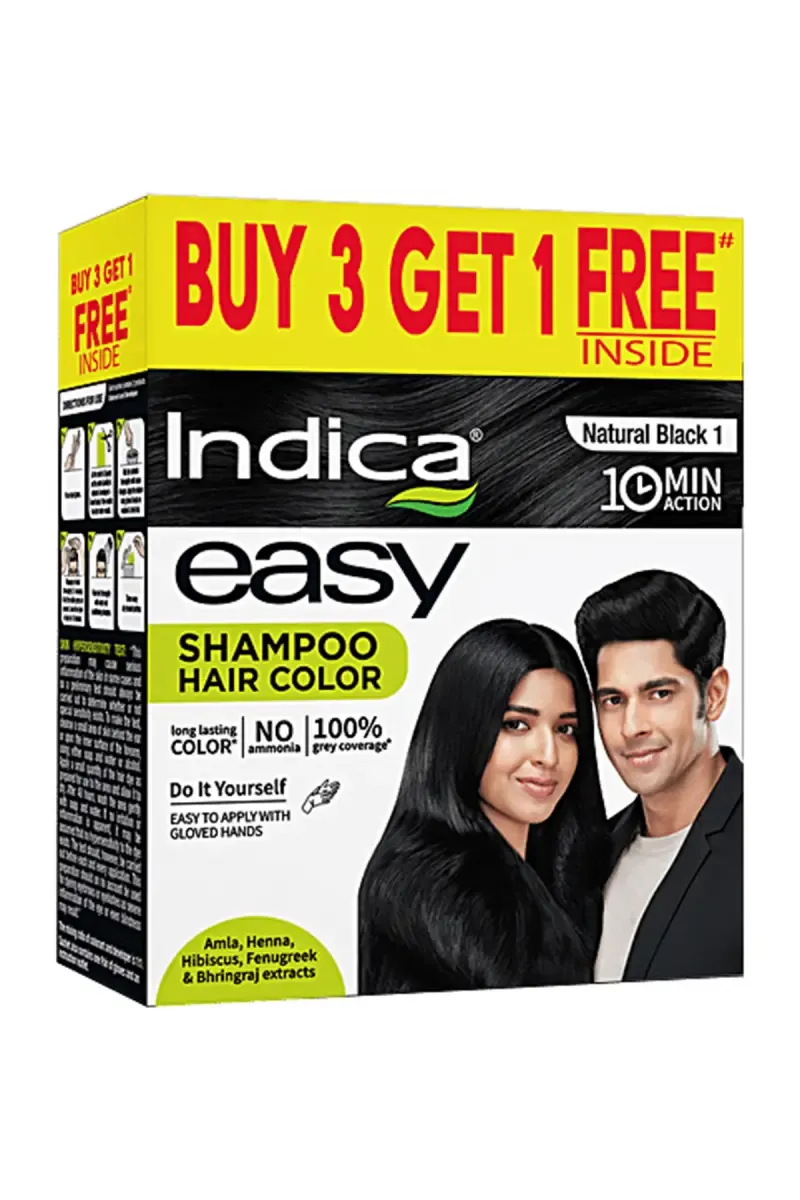 Indica Easy Natural Black Hair Color - Buy 3 Get 1 Free (4 X 25ml)