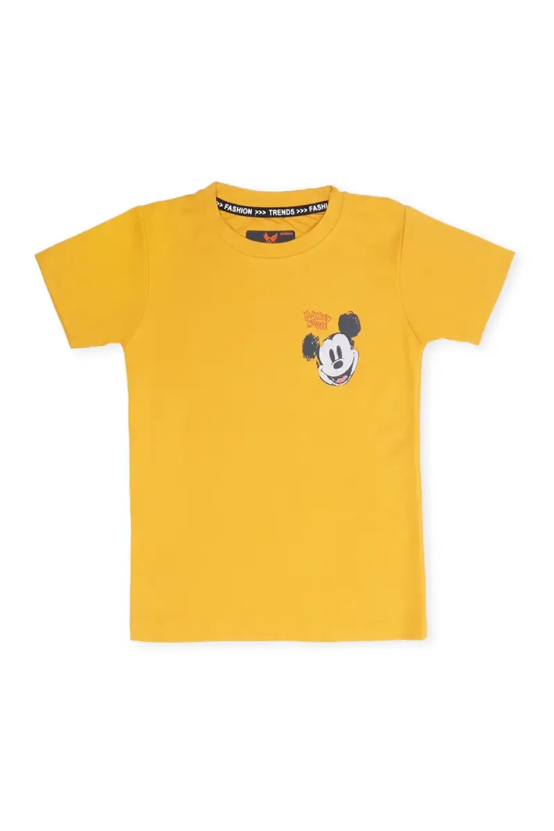 Boy's Cotton Printed Casual T-shirt 03177678YRSYEL