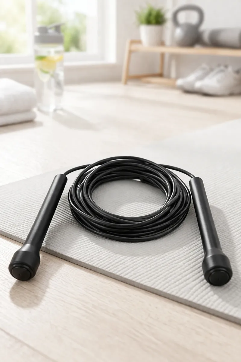 Plastic Handle Skipping Rope with Durable PVC Cable - (Black)