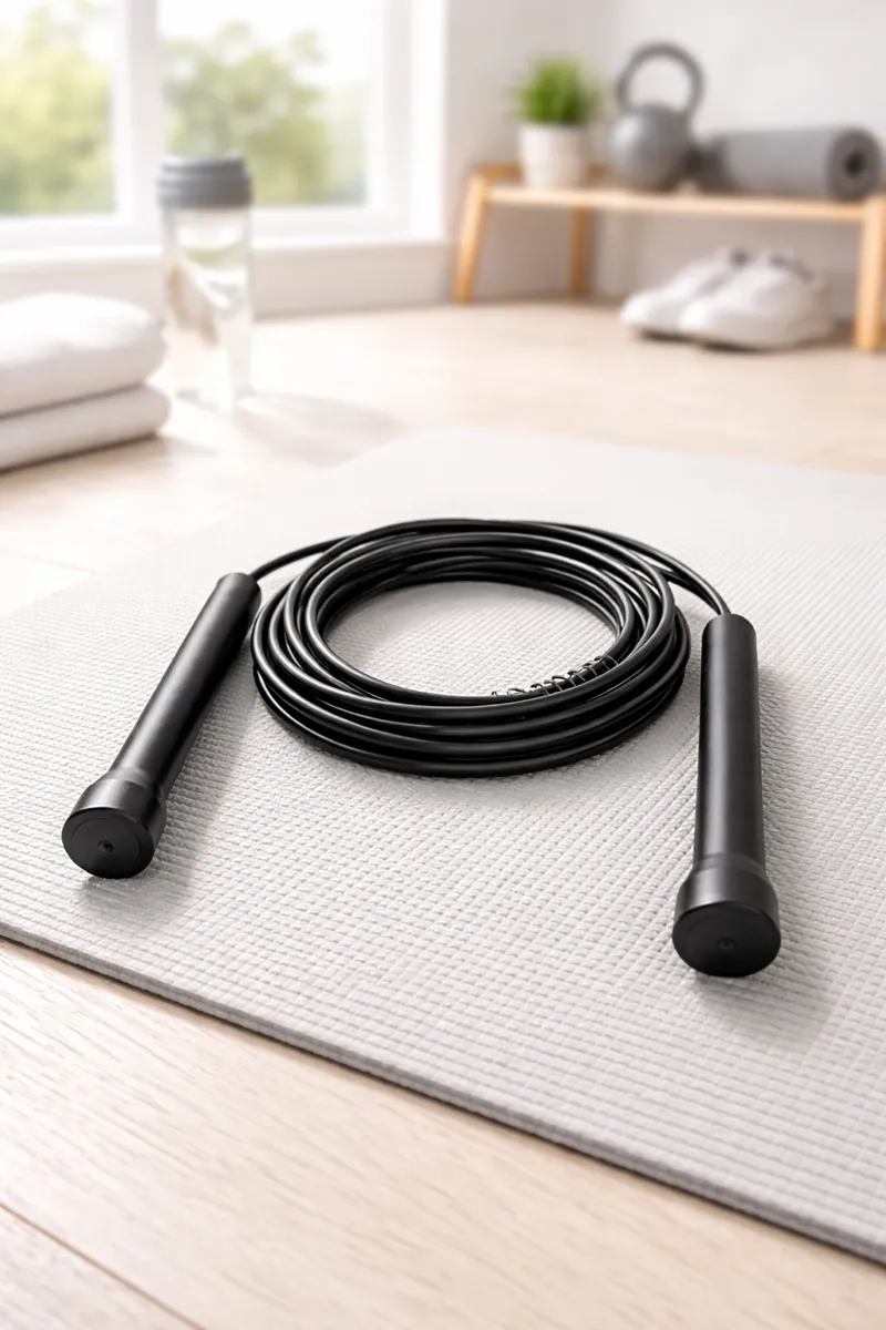 Plastic Handle Skipping Rope with Durable PVC Cable - (Black)