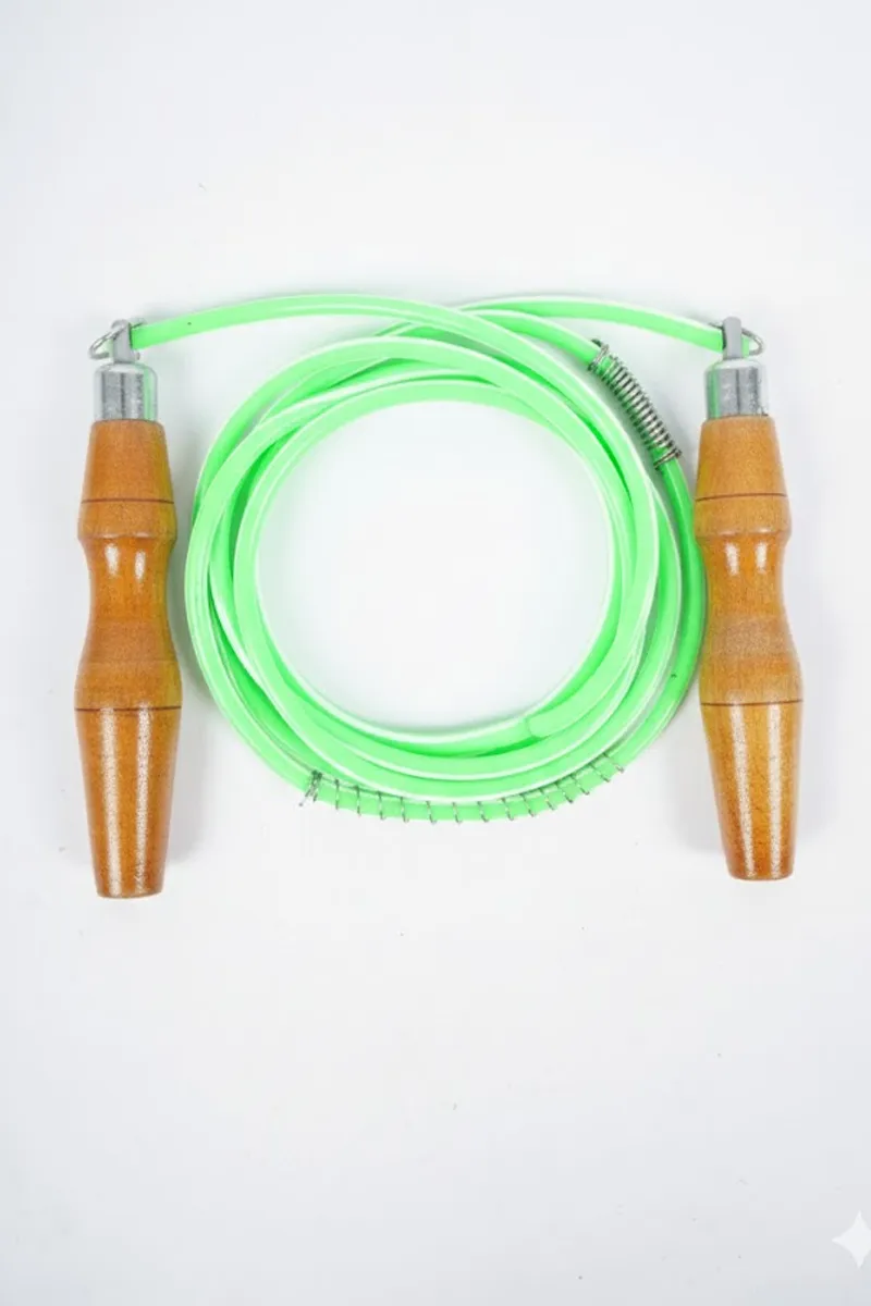 PVC Skipping Rope with Wodden Handle (Green & Brown)