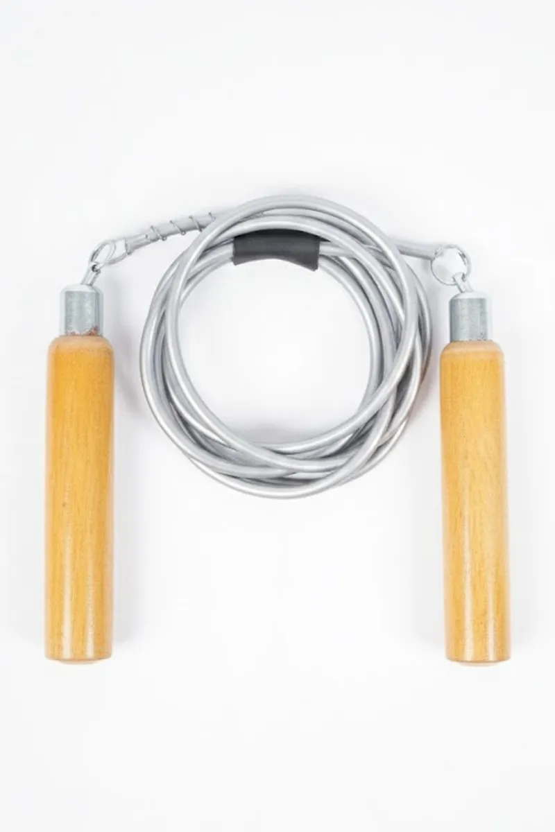 PVC Skipping Rope with Wodden Handle (Grey & Brown)