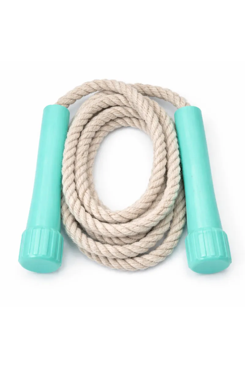 Tenstar Cotton Skipping Rope with Plastic - (Aqua & White)