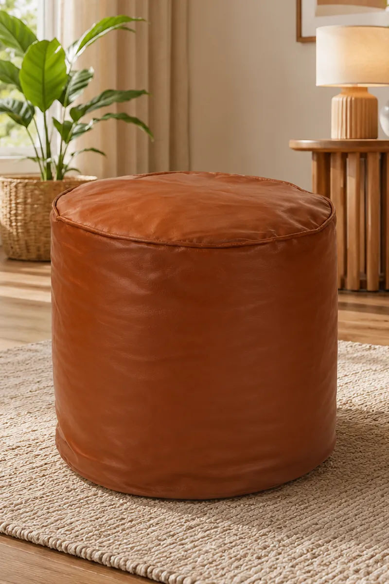 Couchette Leatherette Bean Bag Cover Pouf – Tan (Medium)