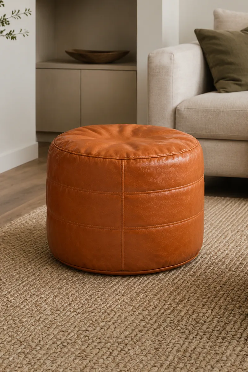 Couchette Leatherette Bean Bag Cover Pouf – Tan (Small)