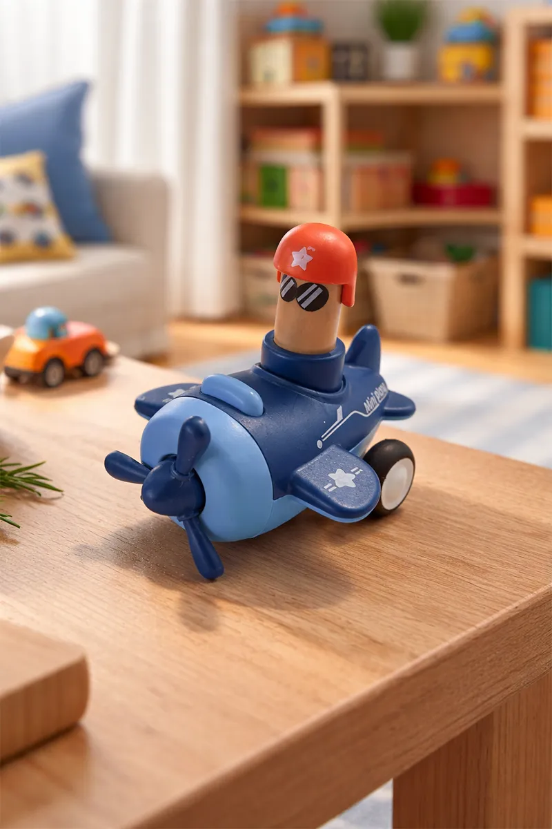 Mini Pilot Airplane Toy – Kids Push & Go Aircraft - (Dark Blue)