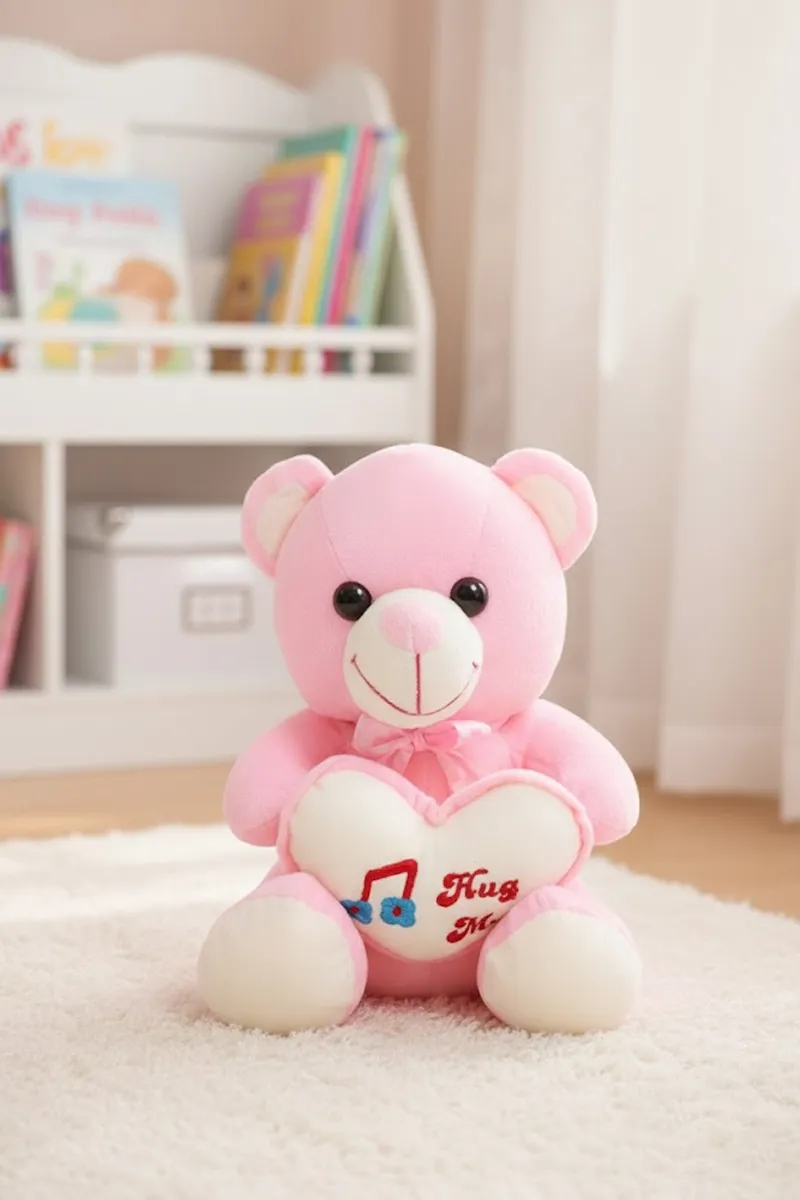 Pink Teddy Bear Soft Toy with Heart - 032426BABPIN
