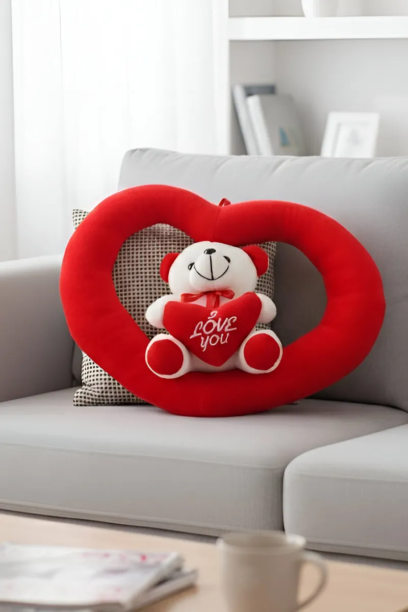 Cute Romantic Teddy Bear Soft Toy with Heart Frame