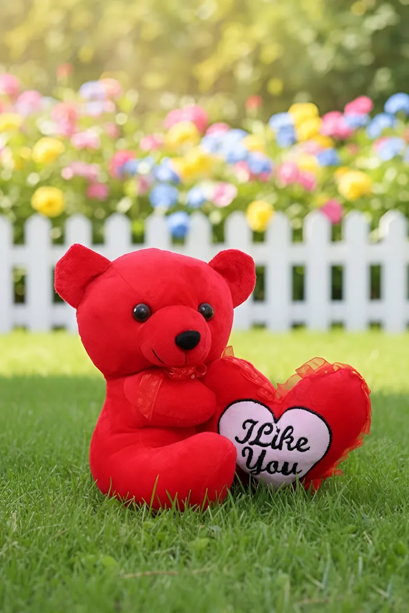 Red Teddy Bear with Heart Plush Toy - (Red)