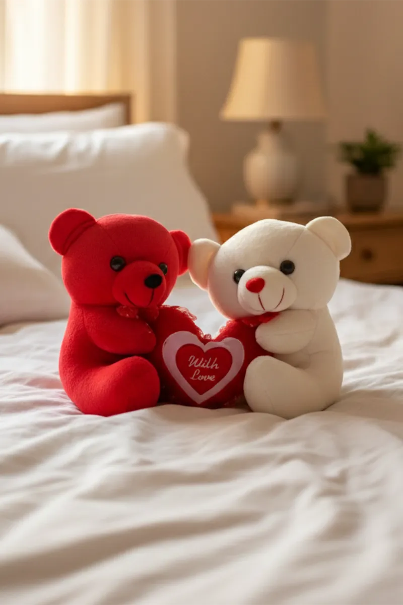 Teddy Bear Couple Soft Toy with Heart Plush Love Teddy Set