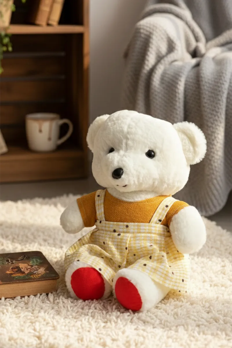 Adorable White Plush Girl Teddy Toy for Kids