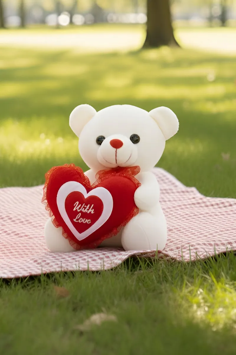 White Teddy Bear Soft Toy with Heart – “With Love” Plush