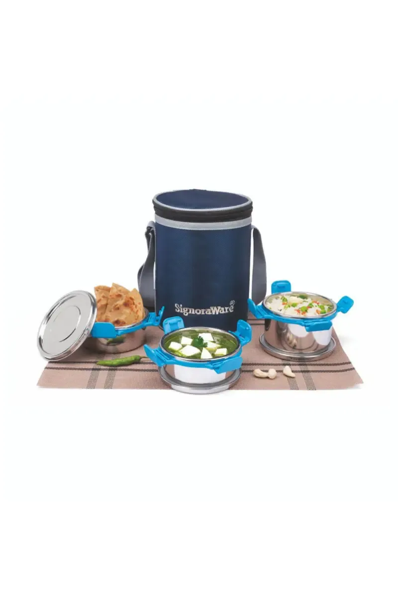 Signoraware Plastic & Stainless Steel Lunch Box with Bag - 4 Pcs