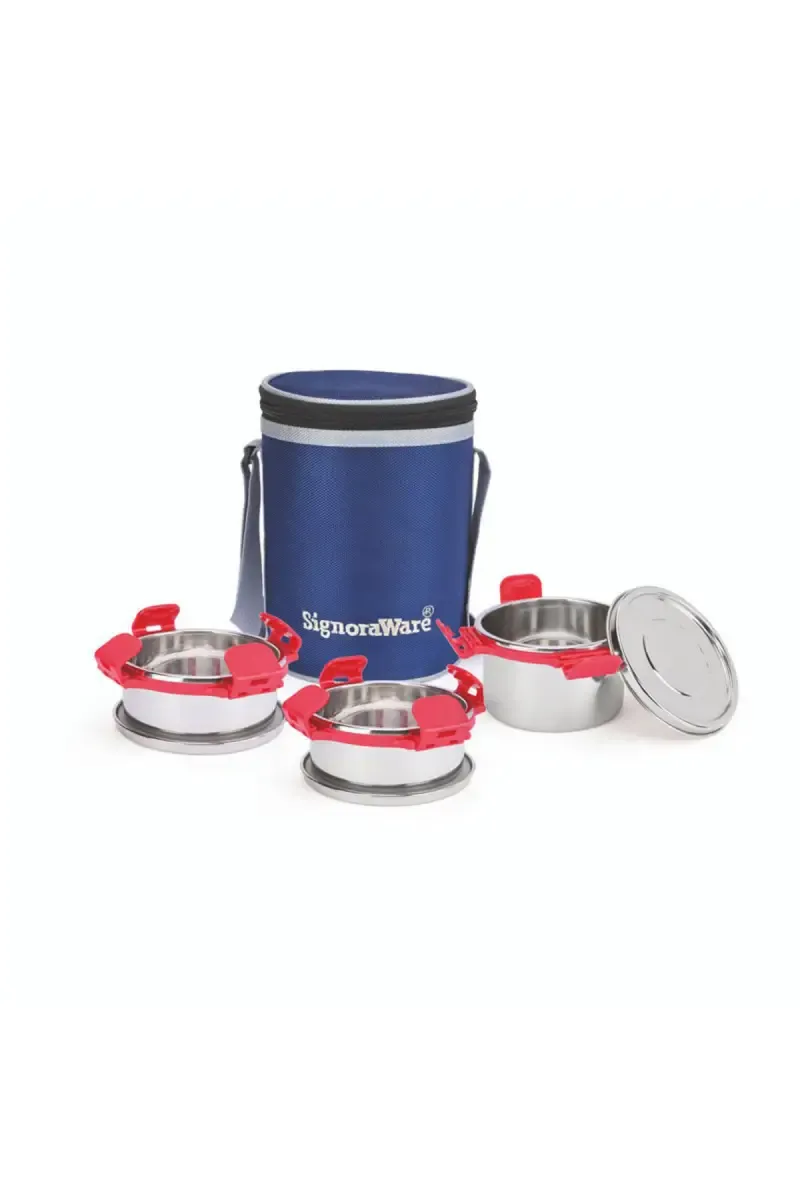 Signoraware Plastic & Stainless Steel Lunch Box with Bag - 4 Pcs