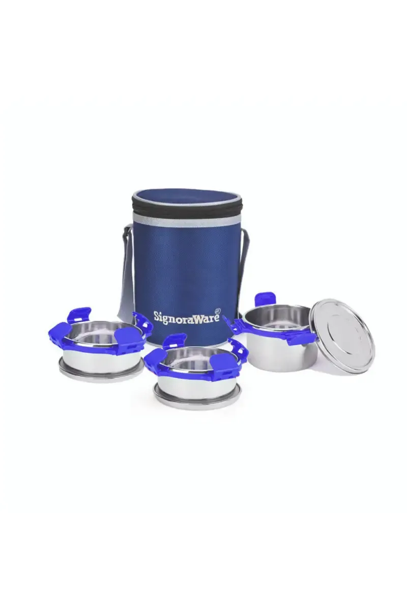 Signoraware Plastic & Stainless Steel Lunch Box with Bag - 4 Pcs