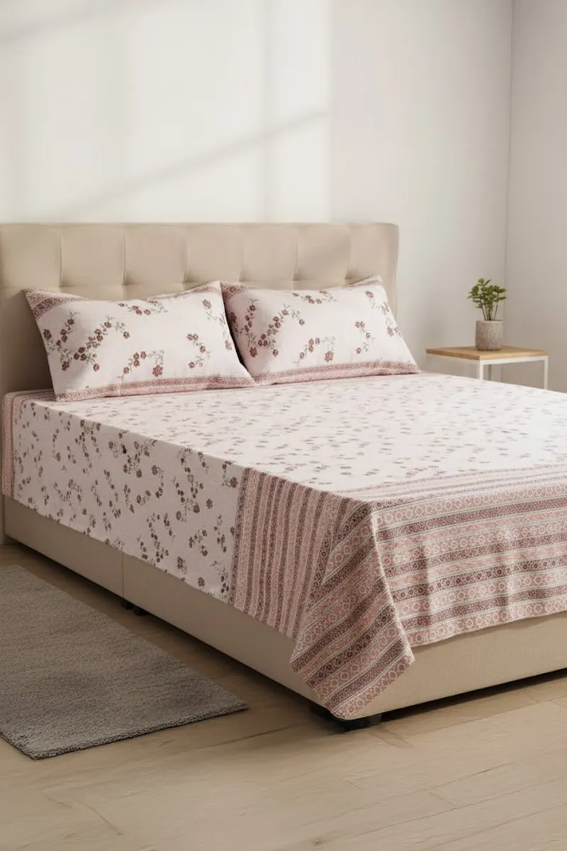 Cotton Blend Double Size Bedsheet with 2 Pillow Covers, Printed - Set of 3 032589DOULIGBRO