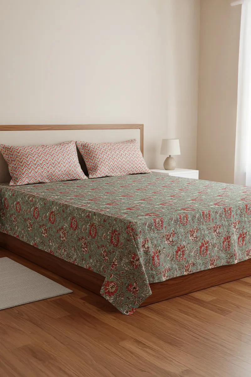 Cotton Blend Double Size Bedsheet with 2 Pillow Covers, Printed - Set of 3 032589DOUSAGGRE