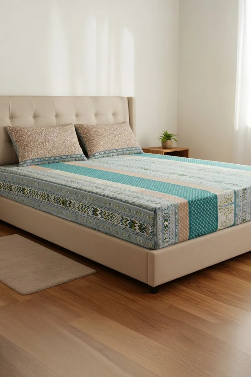 Cotton Blend Double Size Bedsheet with 2 Pillow Covers, Printed - Set of 3 032593DOUDARGRE