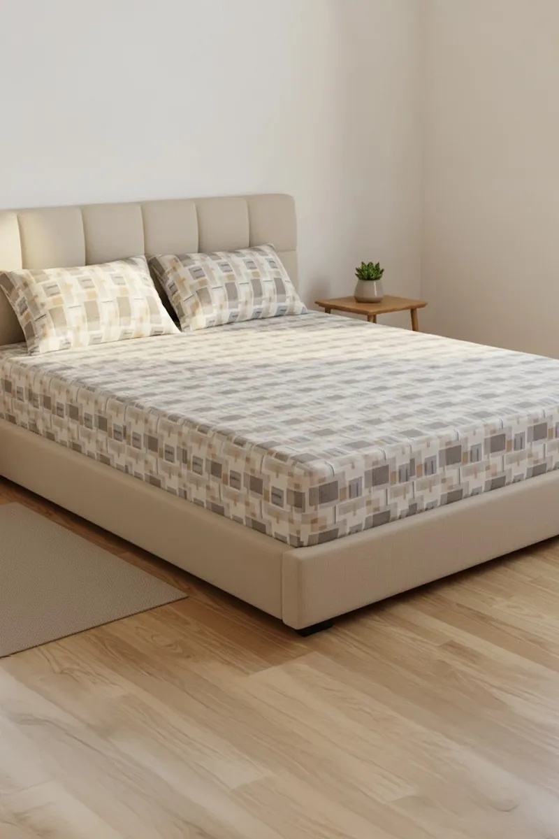 Cotton Blend Double Size Bedsheet with 2 Pillow Covers, Printed - Set of 3 032593DOULIGBRO