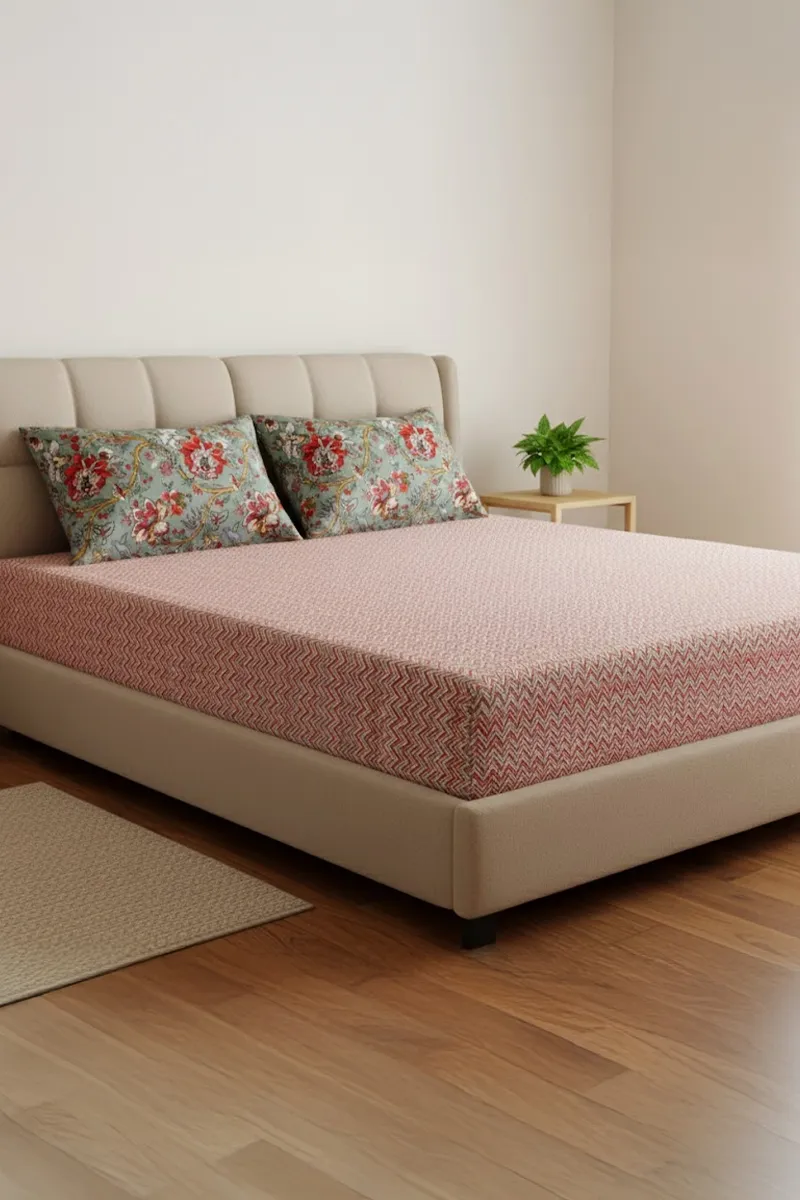 Cotton Blend Double Size Bedsheet with 2 Pillow Covers, Printed - Set of 3 032593DOUMUL