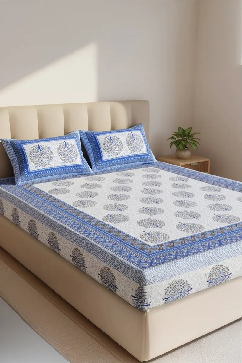 Cotton Blend Printed Double Size Bedsheet with 2 Pillow Covers - Set of 3