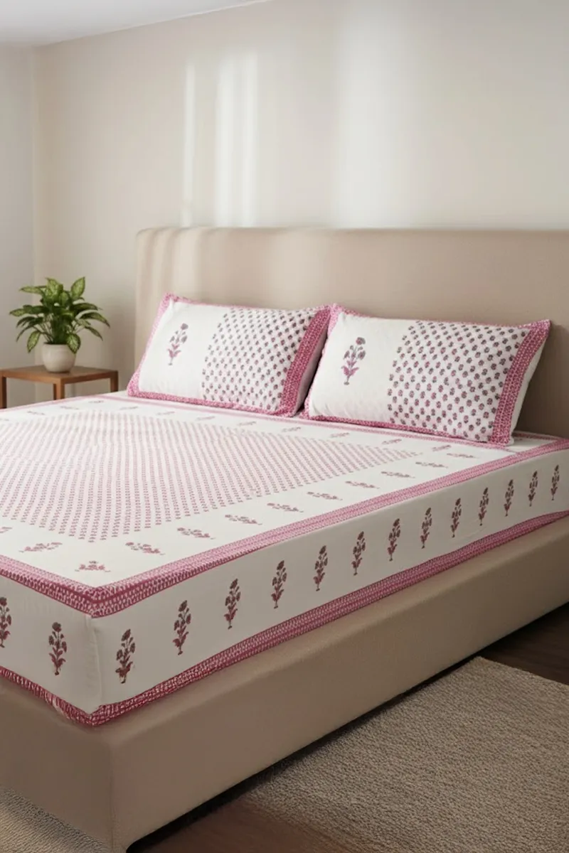 Cotton Blend Double Size Bedsheet with 2 Pillow Covers, Printed - Set of 3 032603DOUPIN