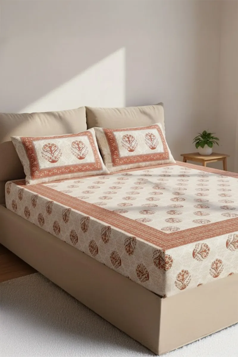 Cotton Blend Printed Double Size Bedsheet with 2 Pillow Covers - Set of 3