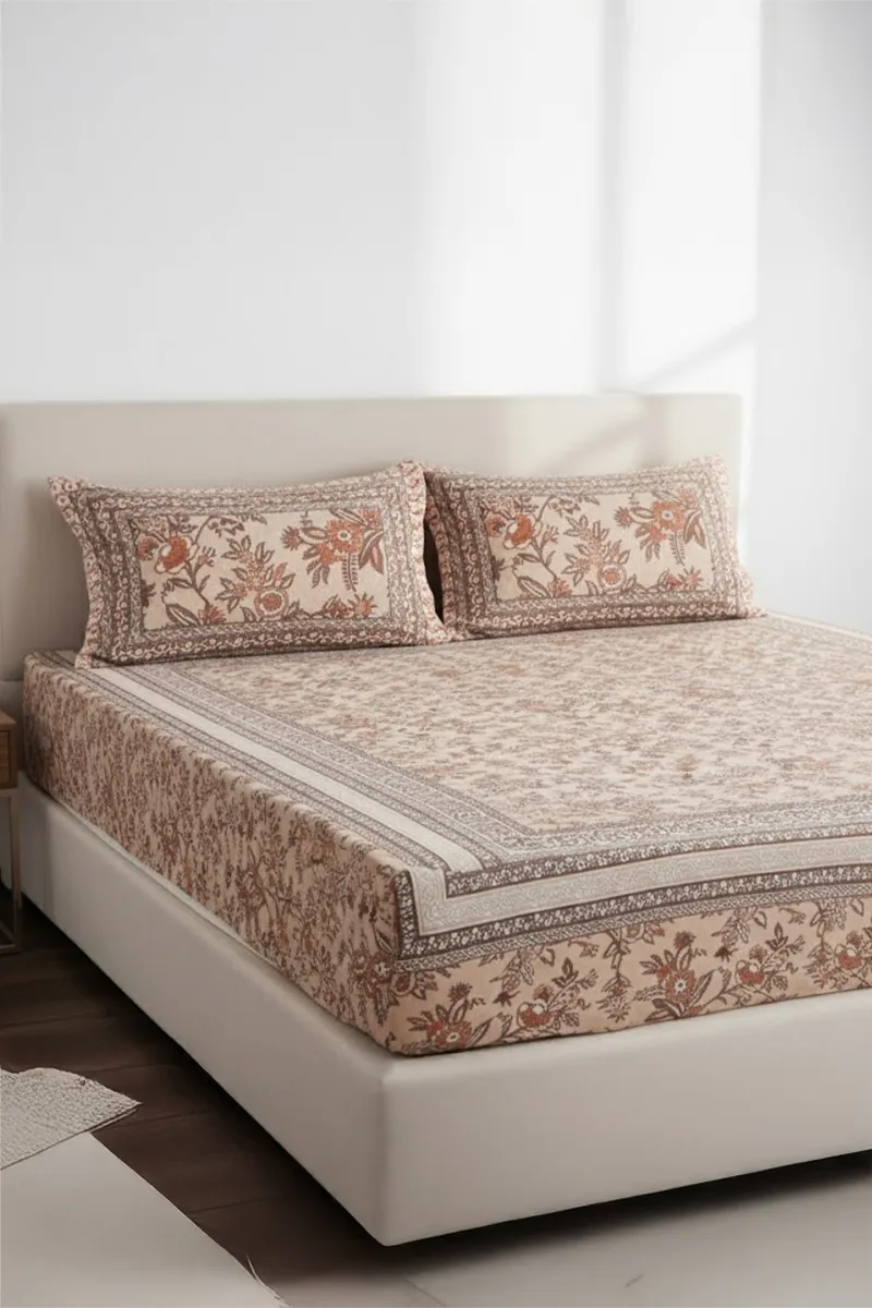 Cotton Blend Double Size Bedsheet with 2 Pillow Covers, Printed - Set of 3 032604DOULIGBRO