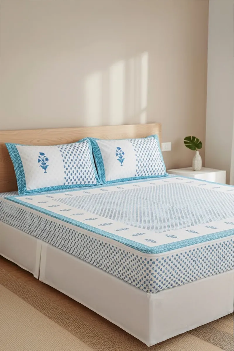 Cotton Blend Printed Double Size Bedsheet with 2 Pillow Covers - Set of 3