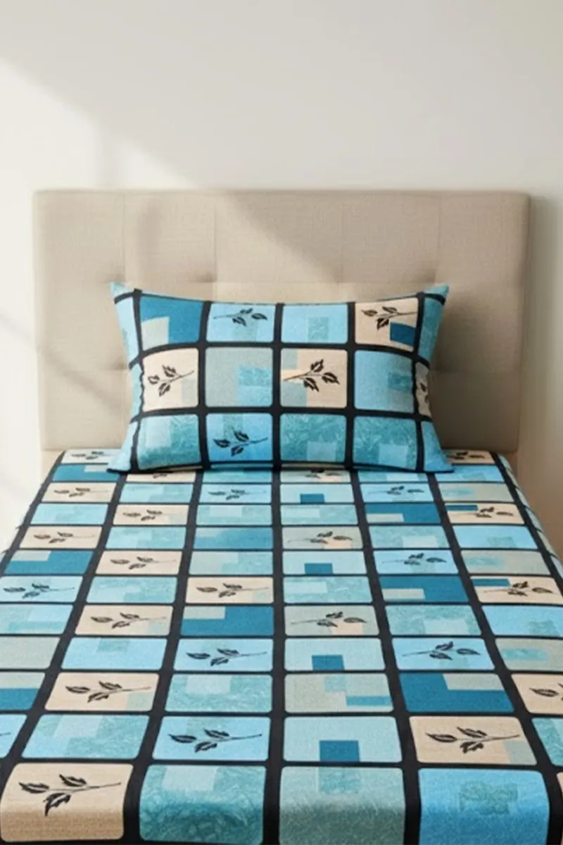 Cotton Blend Single Size Bedsheet with 2 Pillow Covers, Printed - Set of 3 032624SINTEA